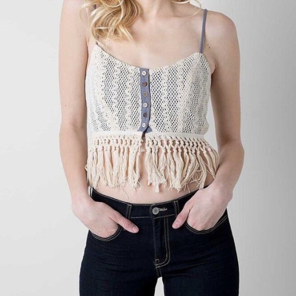 Buckle Gimmicks by BKE Boho Fringe Cropped Tank Festival Western